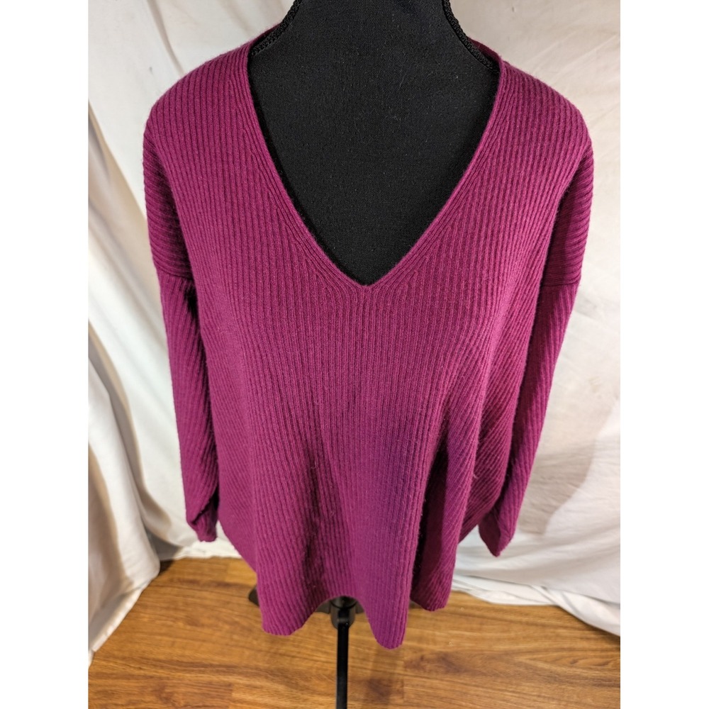 Eileen Fisher Size Large 100% Cashmere Magenta Pink Ribbed Sweater